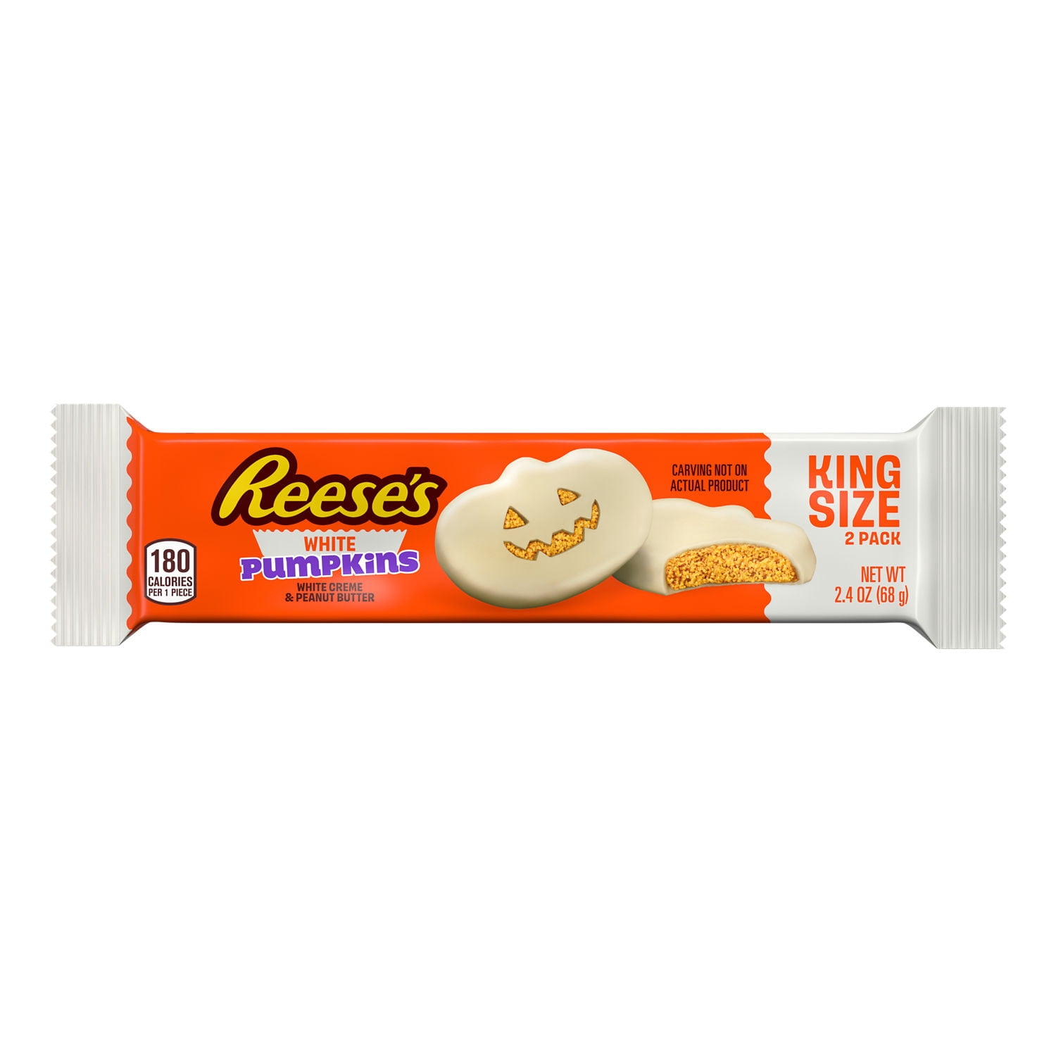(4 pack) Reese's White Creme King Size Peanut Butter Pumpkins, Halloween Candy Pack, 2.4 oz
