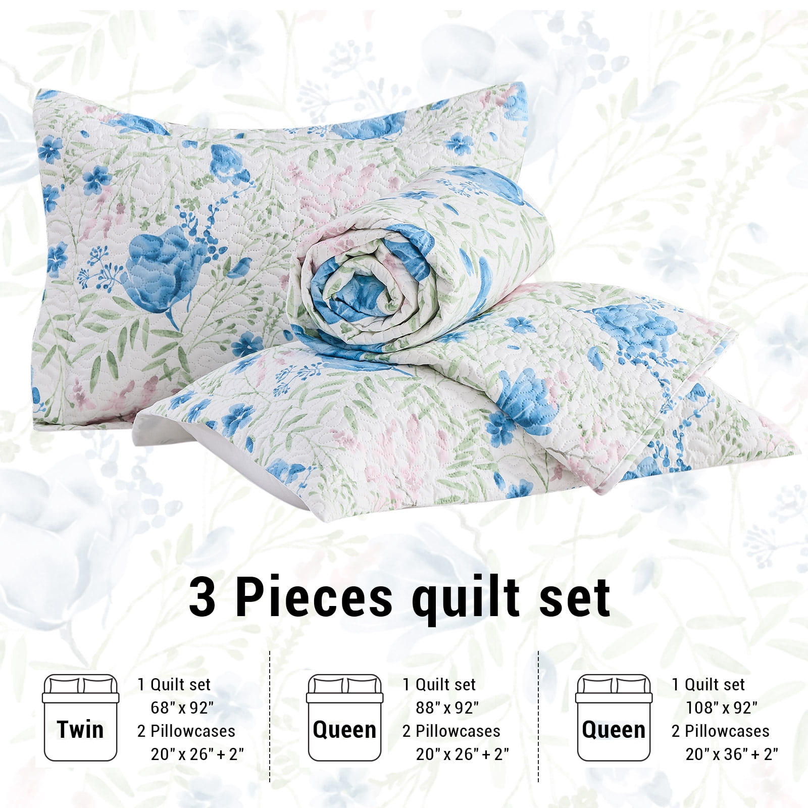 Hitime Luxury Printed Quilt Set King Size, Lightweight Comforter Set, Oversized Bedspread Coverlet Quilted Bedding Set, with 2 Matching Pillowcases, for All Season