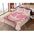 thumbnail image 4 of Emoji Sheet Set, Romantic and Funny Love Out Loud Phrase with Heart Ornaments and Stripes, Fitted & Flat Sheet with Pillowcase Bedding Accent 4 Pcs Set, King, Pastel Pink Champagne, by Ambesonne, 4 of 5