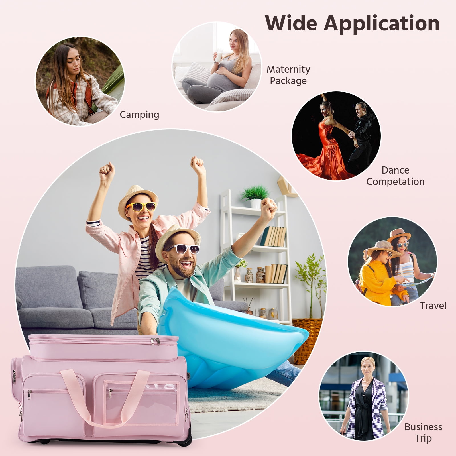 Dance Bag with Garment Rack,28" Pink Clothes Rolling Duffel Dance Bag with Rack Dance Costumes Garment Bags For Travel, Garment Duffle Bag For Dance Competition Travel Bag with Garment Rack