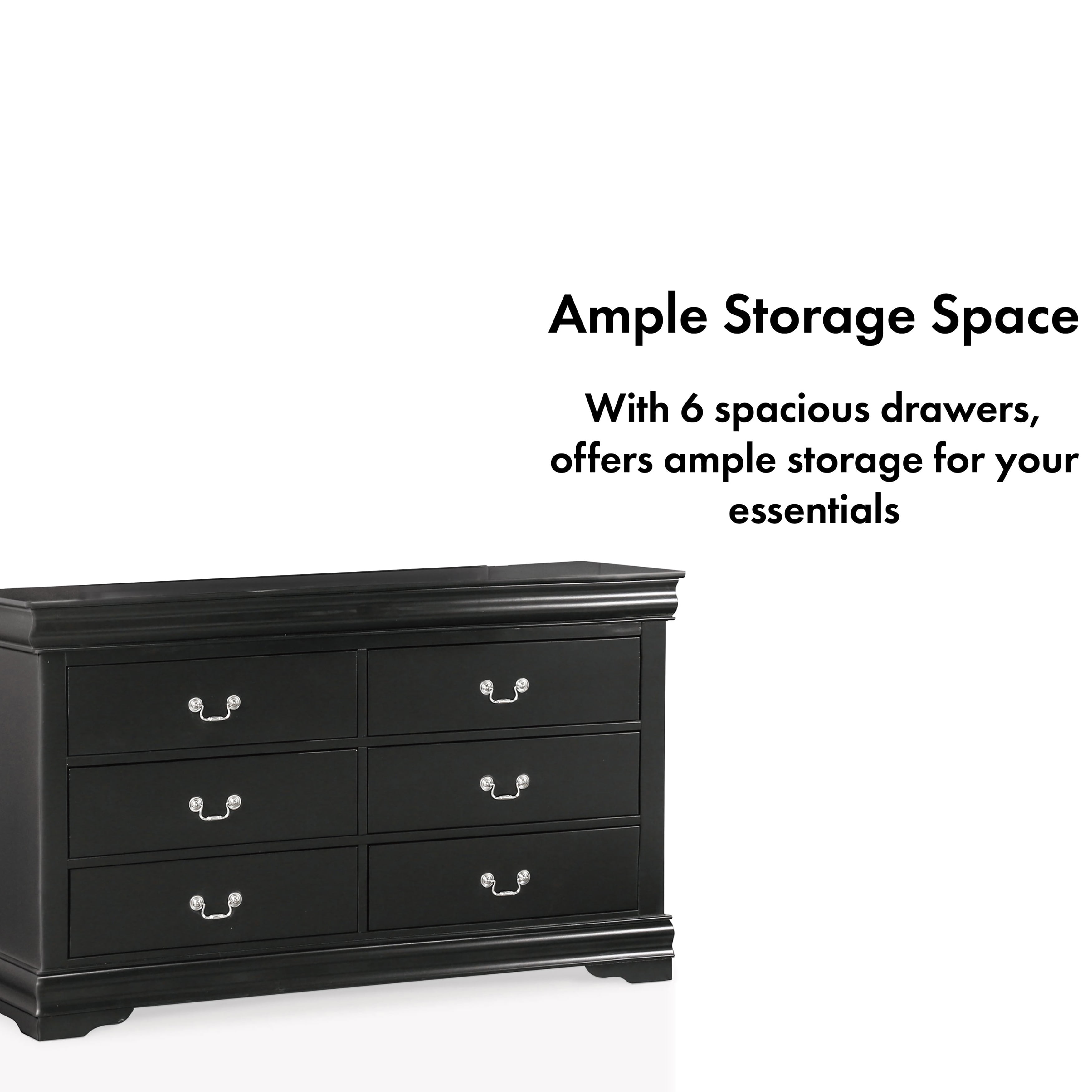 Furniture of America Vrai 6-Drawer Solid Wood Black Dresser