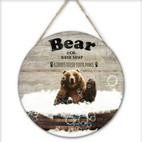 Funny Bear Bathroom Vintage Wooden Round Sign Bathtub Decor Bear Lovers Gift Bear Print Bear Signs Animal Wall Art Bar Home Wall Decoration Housewarming Gift 12x12 Inches