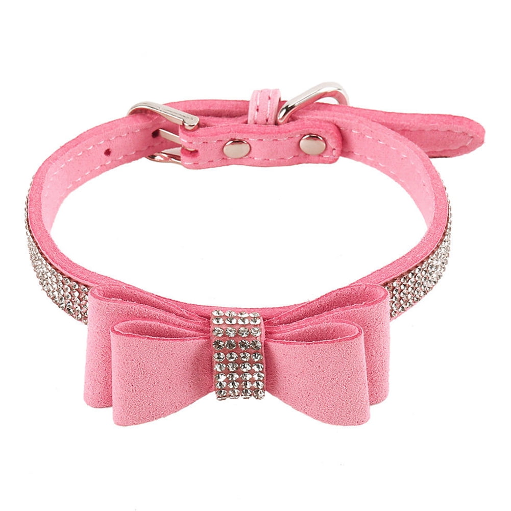 Leather Rhinestone Diamante Dog Collar Soft Bow Tie Design for Cat ...