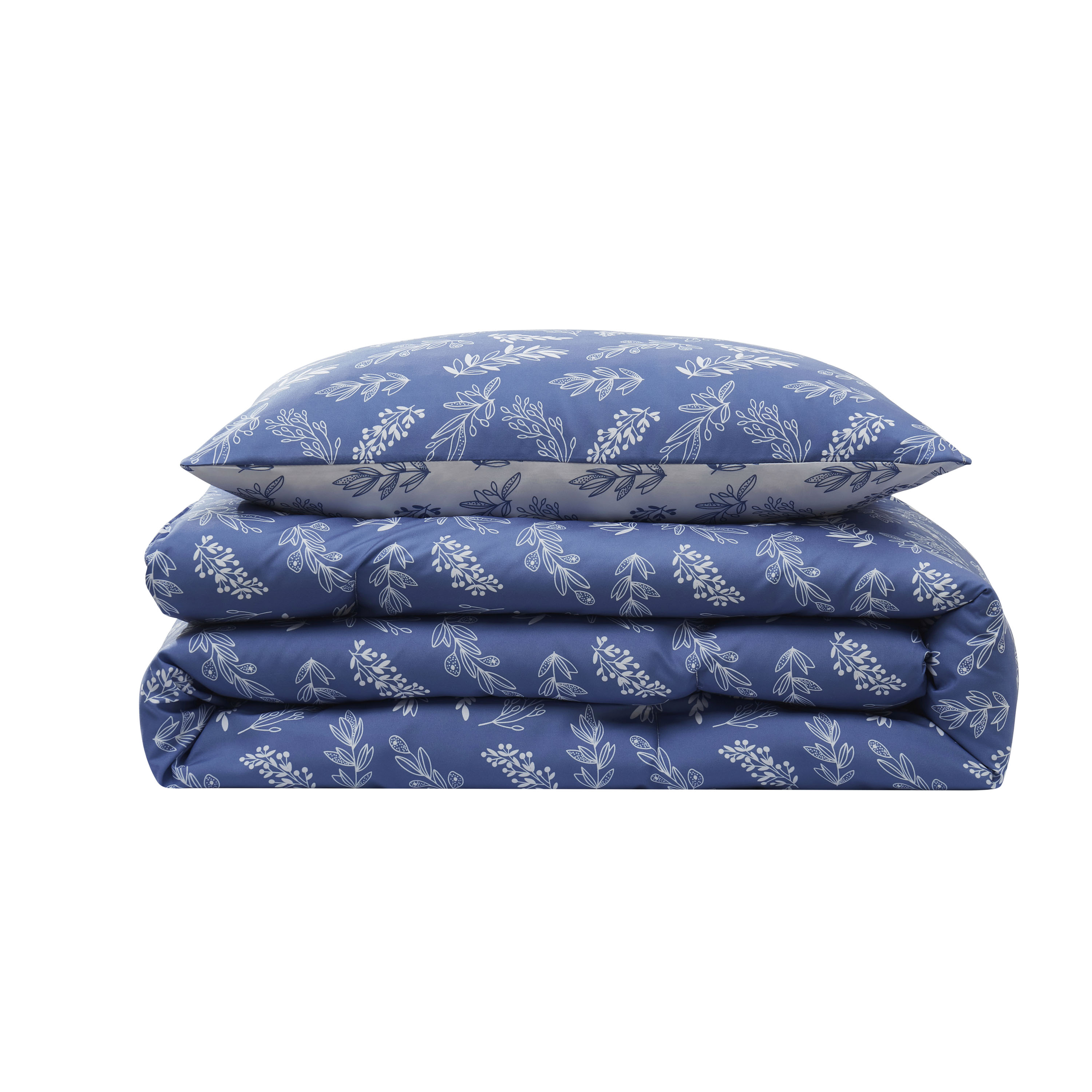 LammaLoe Twin Comforter Sets, 2 Piece Botanical Bed in a Bag, Reversible Bedding Comforter Set with Sheets, Modern Bed Set, Slate Blue/Cloud Stone