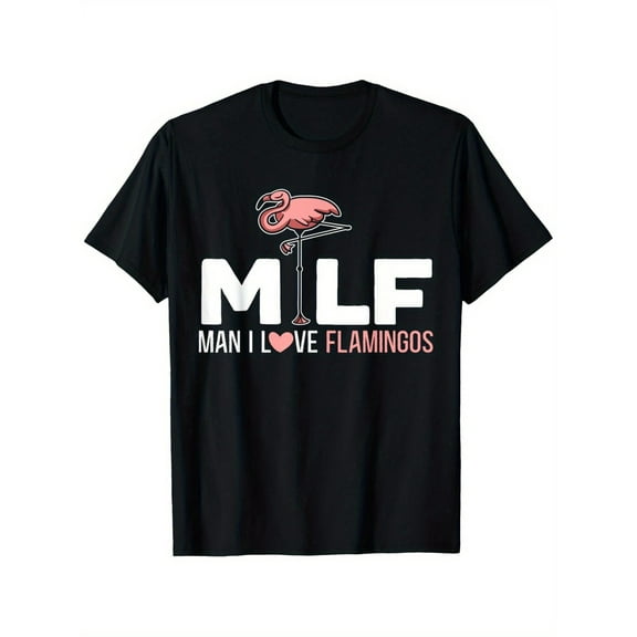 Men's "for Man I Love Flamingos" Graphic T-Shirt - 100% Cotton, Machine Washable, Black, S-XXXL, Fun Gift for Men, Women, Mom, Dad & Friends, Flamingo Clothing
