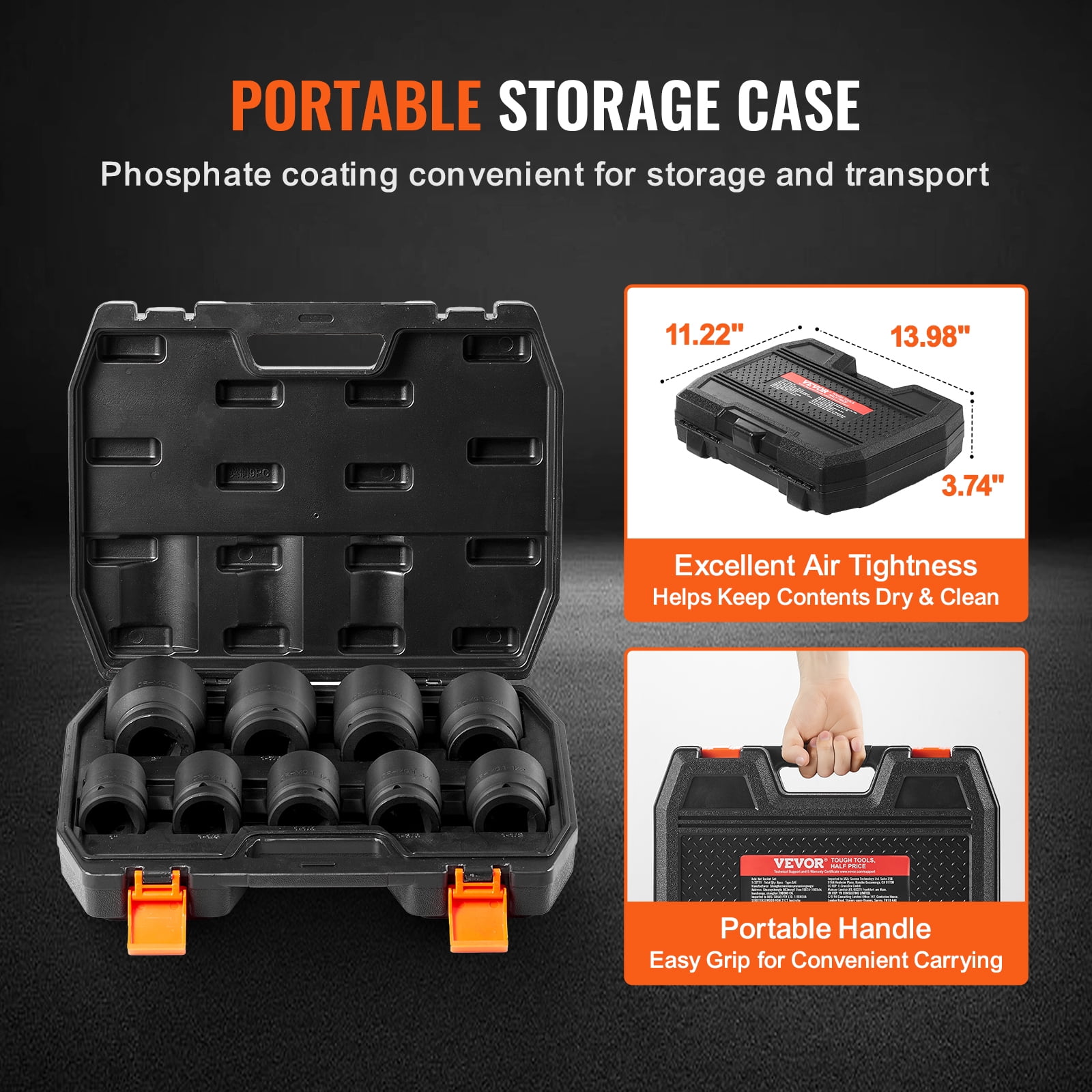VEVOR Axle Nut Impact Socket Set, 1" Drive 6-Point 9-Piece SAE Spindle Nut Socket Set, CR-MO Heat Treated Large Socket Set with Storage Case, for Auto Repair, Removing or Installing Axle Nuts
