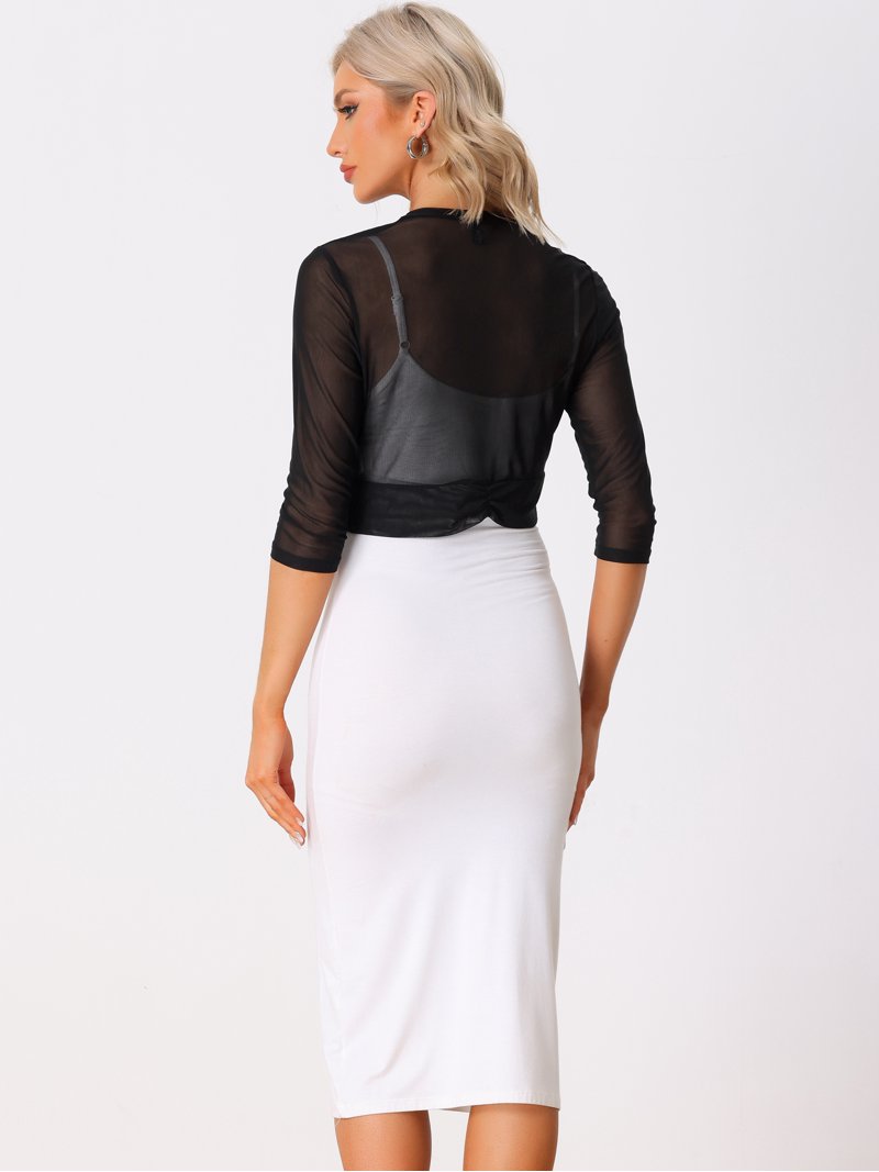 DARING DIVA Women's Elegant 3/4 Sleeve Mesh Sheer Cardigan Evening Dresses  L Black - Walmart.com