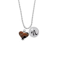 thumbnail image 2 of Delight Jewelry Two-tone Enamel Cheetah Print Heart Silvertone Script Initial Disc - N - Charm Necklace, 20"+3", 2 of 4
