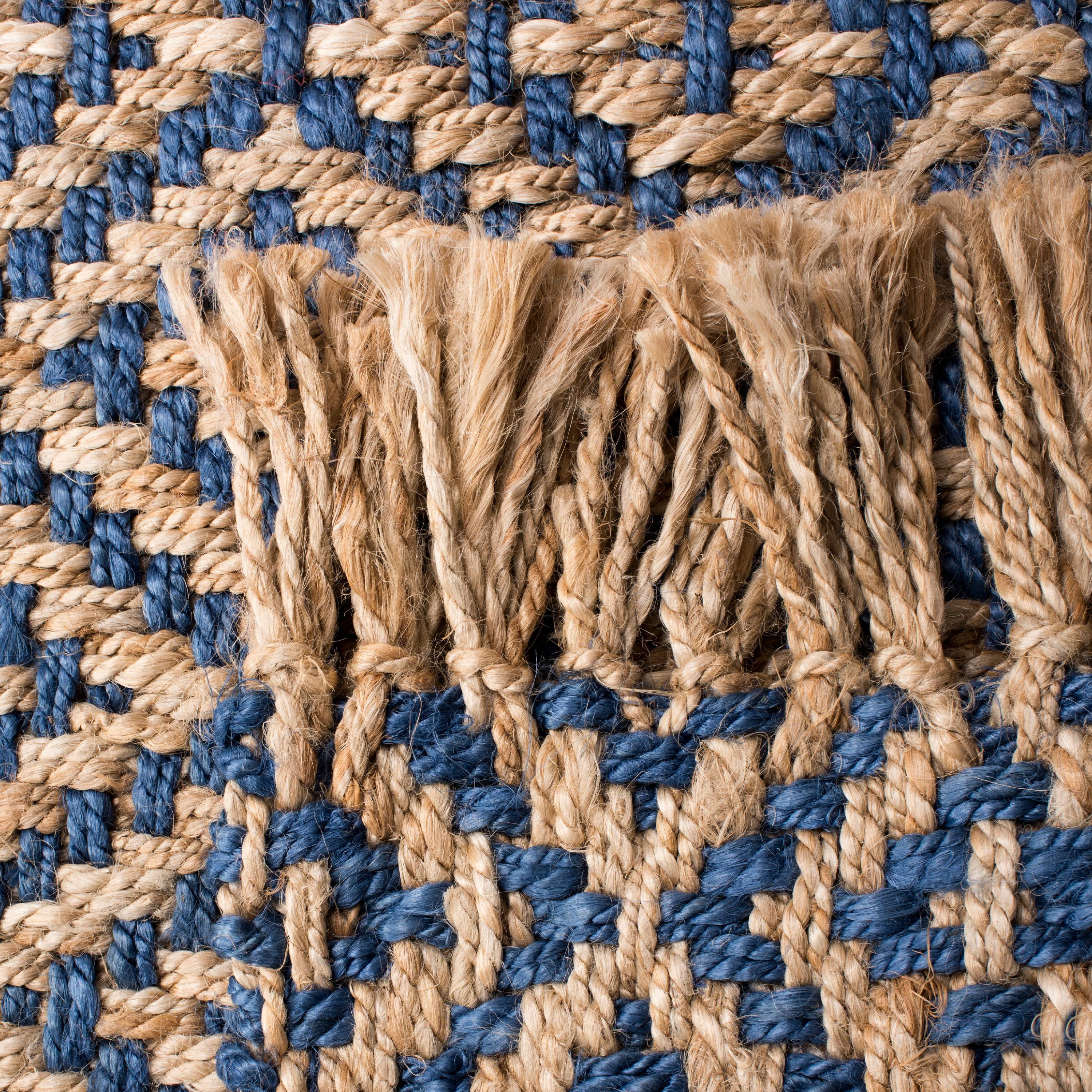 SAFAVIEH Natural Fiber Thomas Geometric Jute Runner Rug, Tropical Blue/Natural, 2'3" x 12'