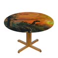 thumbnail image 3 of Orinice Dinosaur Forest Sunset Round Table Cover Stain Resistant Washable Indoor Outdoor Tablecloth Kitchen Dining Wedding Parties Picnic Camping 100% Polyester Fiber 31-35, 3 of 8