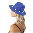 thumbnail image 3 of IDALL Bucket Hats Fedora Hats for Women Ladies Fashion Fedora Hat Panama Hat With Handmade Pearls Beach Hat Blue One Size, 3 of 9