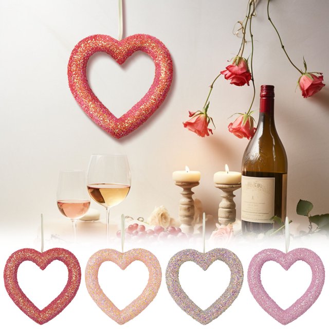 Xihbxyly Guirnalda de Corazones para San Valentín, Romántica Corona de Flores de Seda, Elegante Decoración con Cinta, Perfecta para Bodas, Fiestas, Puerta de Entrada, Uso Durante Todo El Año, Tamaño