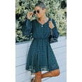 thumbnail image 2 of Women’s Dress Long Sleeves V Neck Flowy Mini Dress Swiss Dot High Waist Chiffon Casual Dress with Belt, 2 of 5