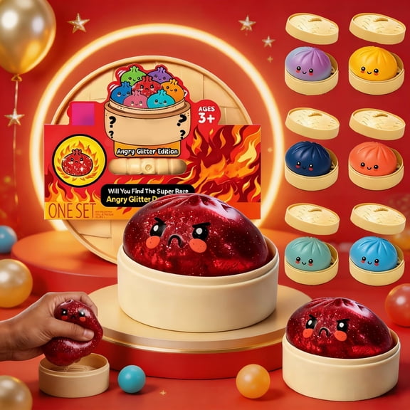 Halloween Clearance Angry Dumpling Squishy, Glitter Dumpling Squishy Toys, Squishies Dumplings with Mystery Steamer Box, Stress & Anxiety Relief Toys for Adults Non-Edible