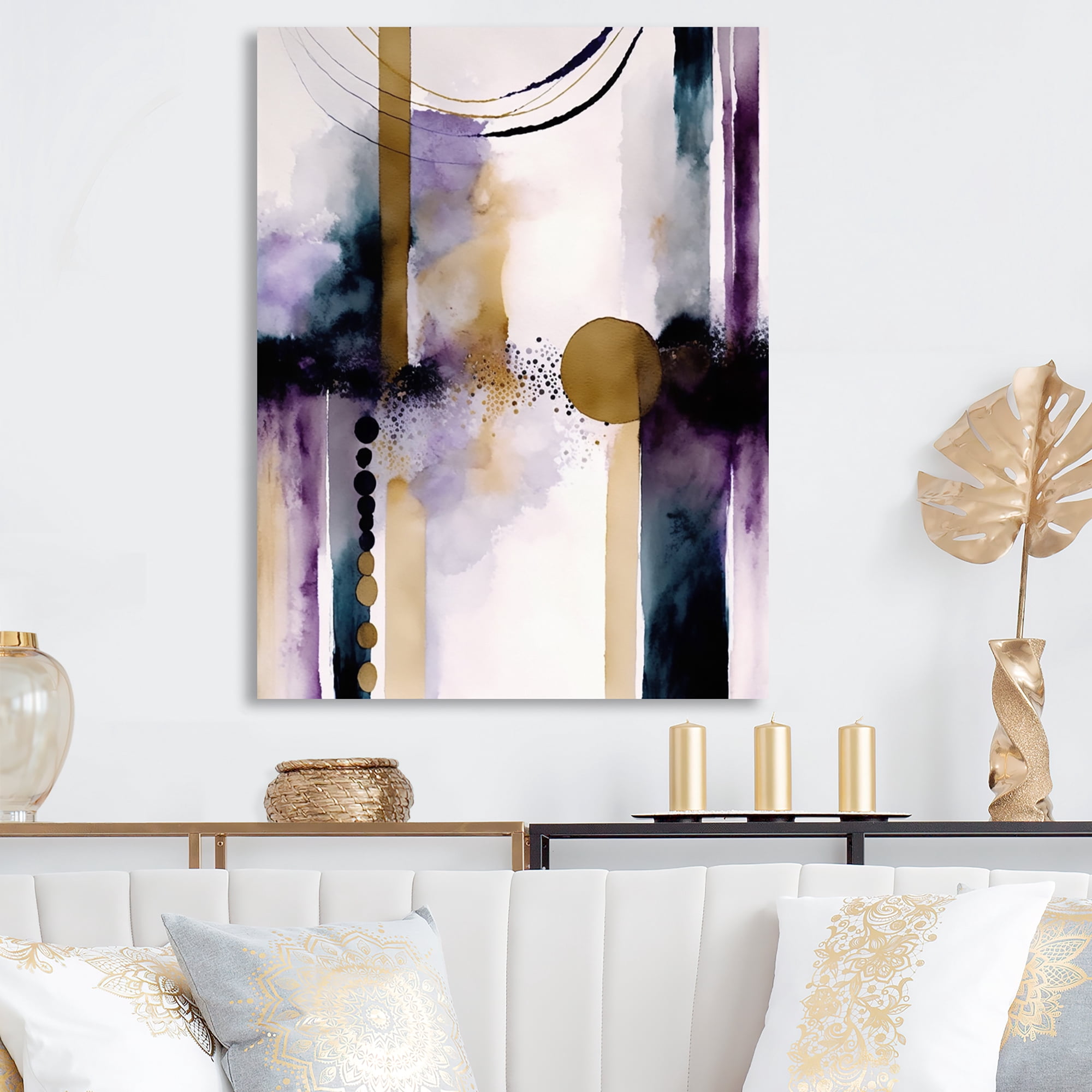 Designart Abstract Geode Geometric Purple And Gold II Canvas Wall Art