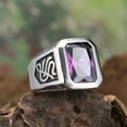 thumbnail image 2 of HIJONES Men's Stainless Steel Big Square Gemstone Signet Ring Sign Engraved Party Tumb Band, 2 of 4