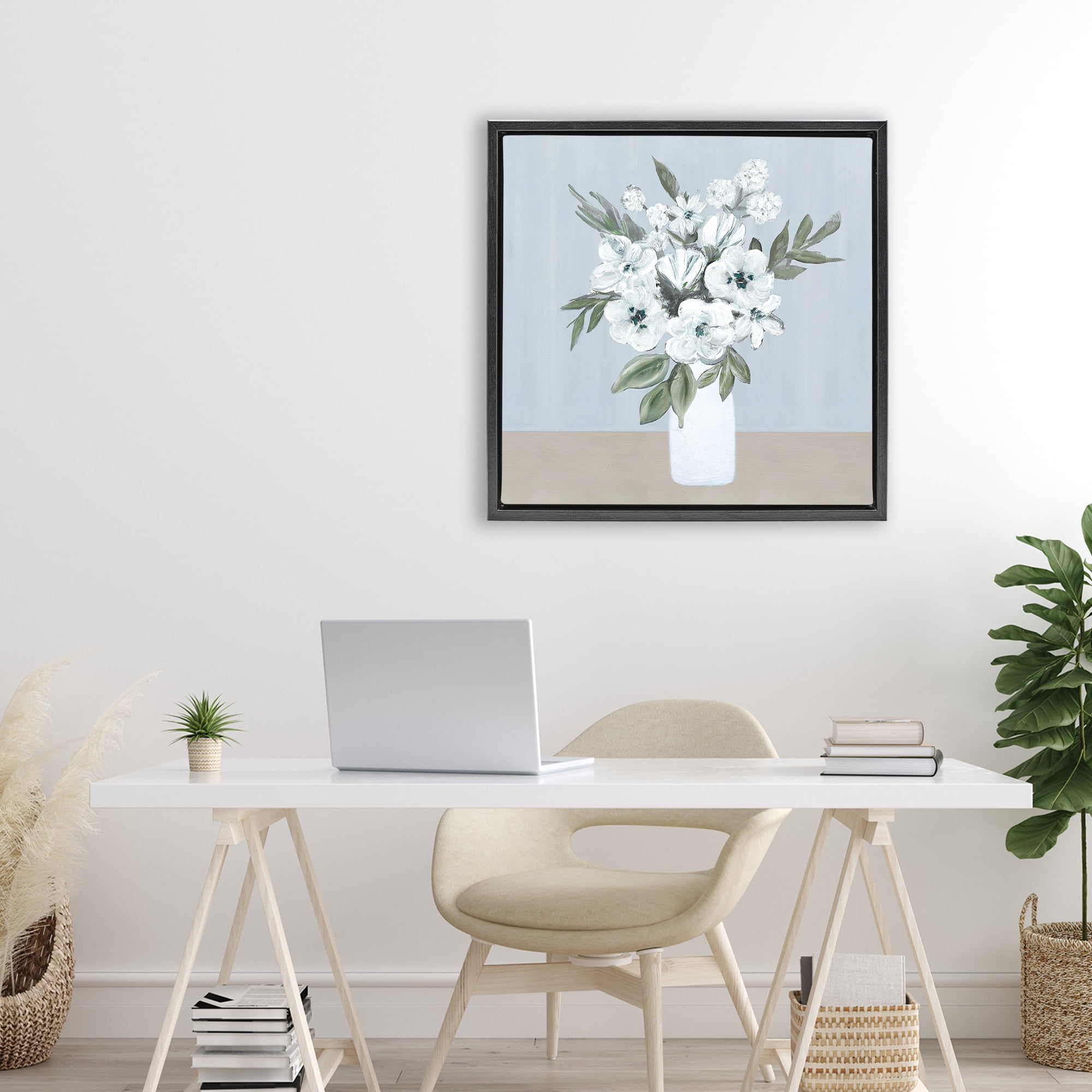Stupell Industries Cerulean & White Blooms Black Framed Floater Canvas Wall Art, design by Marilyn Dunlap