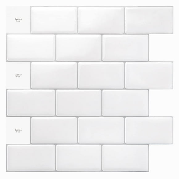 Art3d Dosseret de Carreaux à Peler et Coller 10 Feuilles - Dosseret de Cuisine Premium 12"x12 Pouces à Peler et Coller, Blanc Éclatant