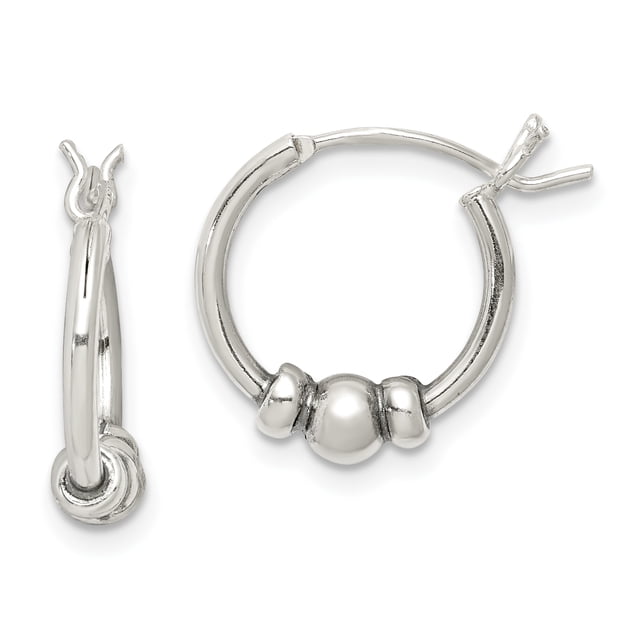 925 Sterling Silver Vintage Beaded Hoop Earrings Round
