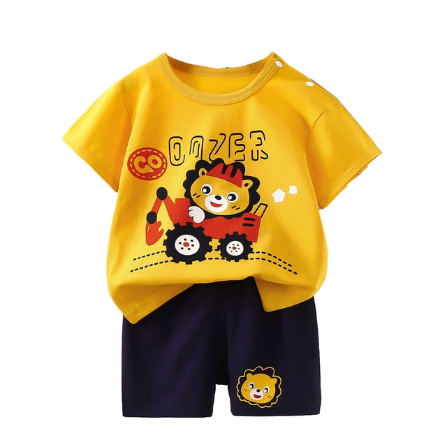 Ensemble Garçon Chemise à Manches Courtes Imprimée Col Ras du Cou Court Garçons d'Été 3-4 Ans Cadeaux Garçon