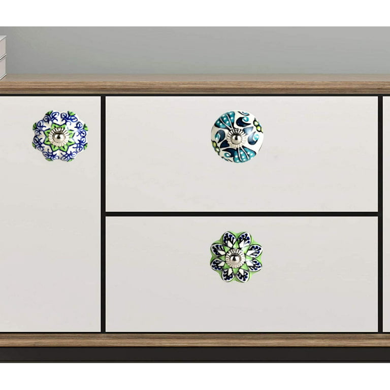 Green Ceramic Cabinet Knobs- Dresser Knobs 12 Pack- Drawer Pulls