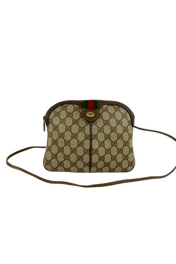 Pre-Owned GUCCI Vintage Sherry Line GG Logo Leather Shoulder Bag/Pochette, Brown, 40561