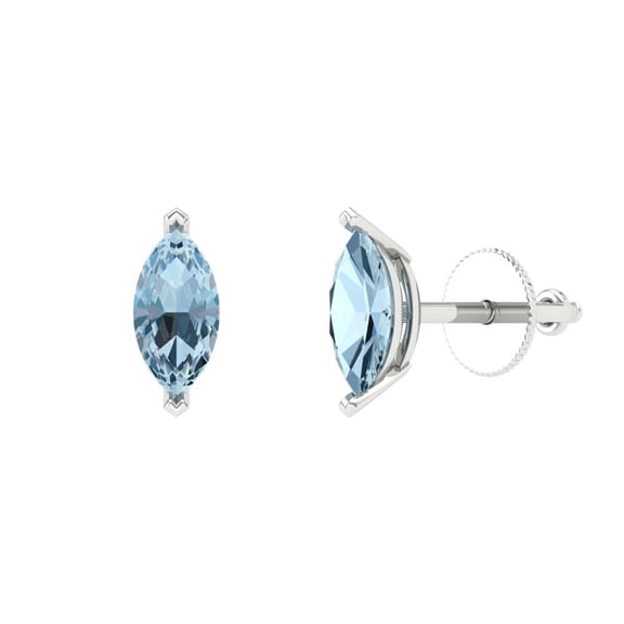 Clara Pucci 1Ct Natural Aquamarine Marquise Cut VVS1 Push Back Stud 18k Solid hypoallergenic Gold Designer Earrings For March