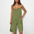 thumbnail image 2 of lcziwo Womens Summer Casual Sleeveless Romper Loose Adjustable Straps Button Down Overalls Shorts Lightweight Linen One Piece Jumpsuit 2025 Clothes Purses for Women Clearance Army Green L, 2 of 8