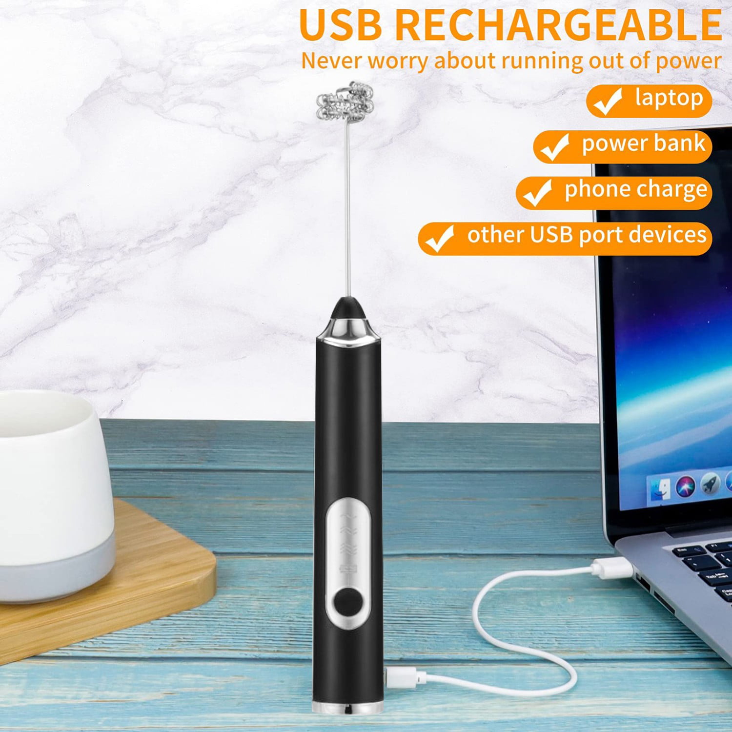 Humidifiers Rechargeable Eggbeater Handheld Stainless Milk Frother Foamer Blender Coffee Mixer with Charging Cable