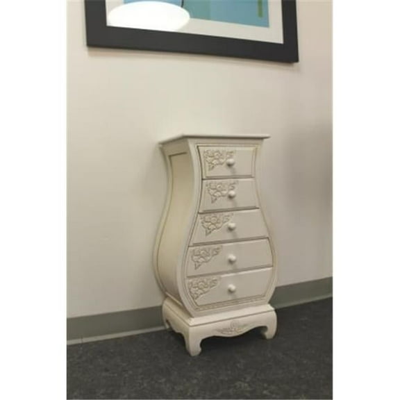 Carved Wood Five Drawer Bombay What Not - Antique White