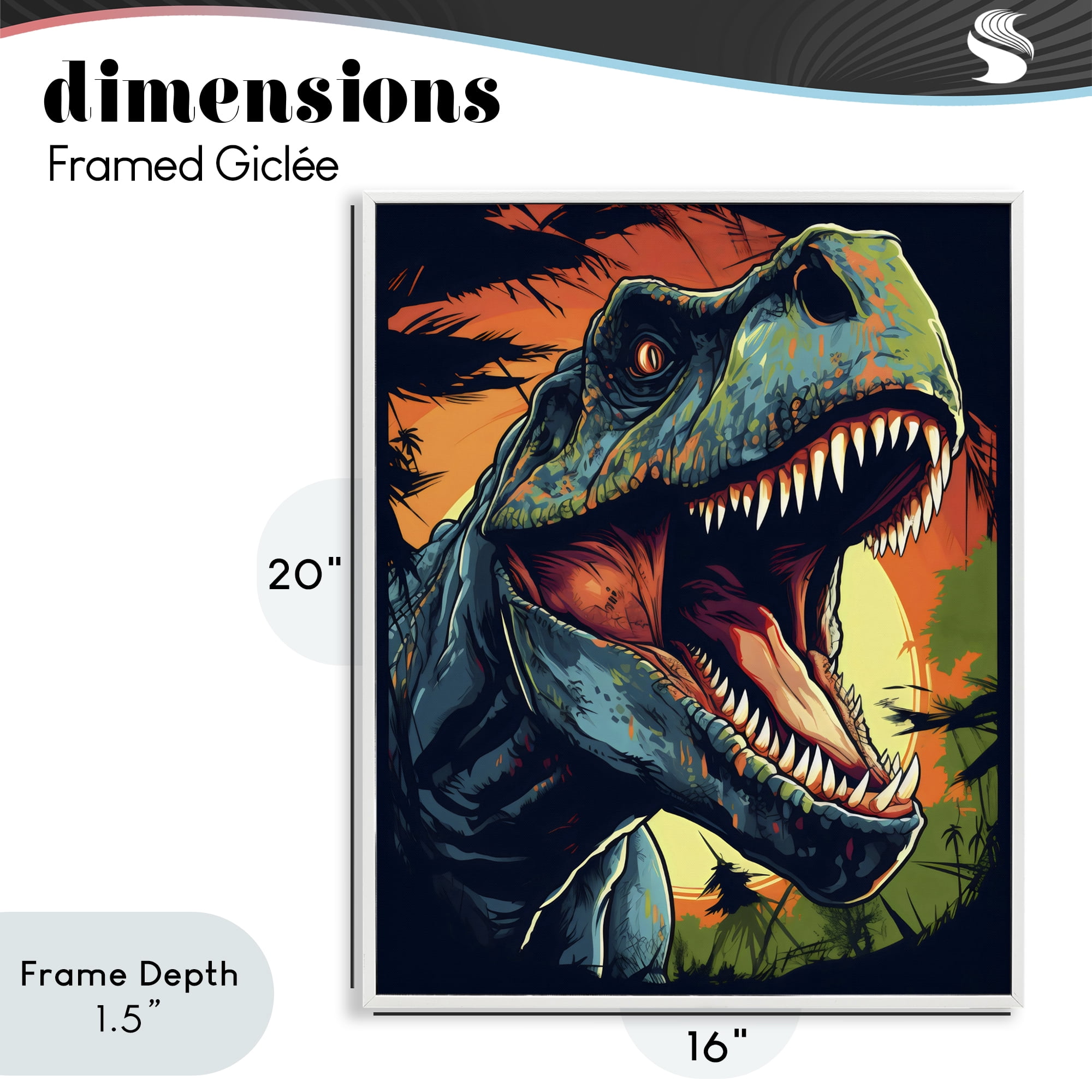Stupell Industries Dino Roar at Sunset White Framed Giclee Art, design by Creative Studio
