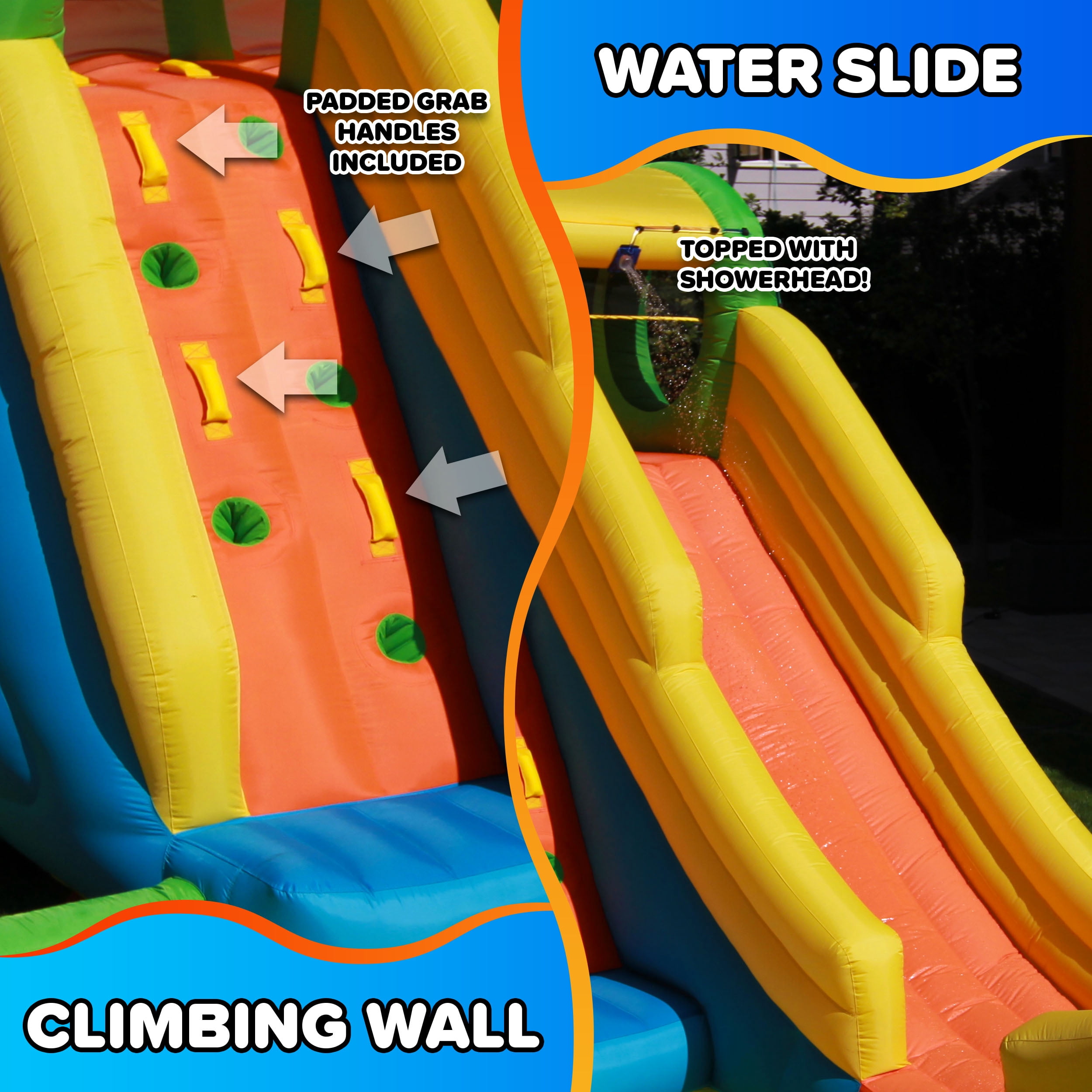 Sportspower Half Pipe Inflatable Water Slide Bounce House with Basketball Hoop, Kids Backyard Outdoor Play Water Park Bouncer with Splash Pool & Blower, Heavy Duty, Ages 3–12