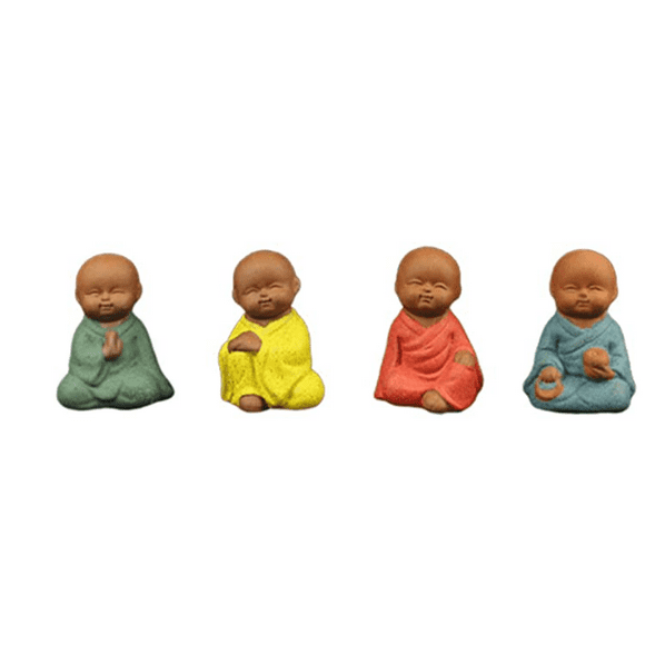 4pcs Little Monk Figures Small Buddha Monk Statue Decorations Zen Garden Figure Ornaments Mini Garden Landscape Favors Desktop Decorative Sculpture for Home Adornment (Mixed Style)
