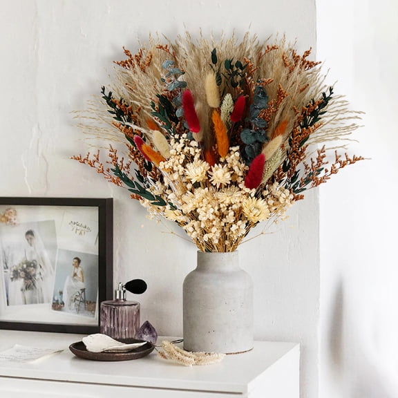 70pcs Dried Flower Bouquet,16.9" Natural Dried Pampas Grass Decor, Boho Pampas Dried Flower Arrangements Contains Bunny Tails Dried Flowers Eucalyptus and Reed Grass for Home Decor