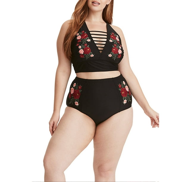 etikette styrte voldsom Vintage Women Floral High Waist Bikini Set Plus Size Swimwear Swimsuit  Beachwear - Walmart.com