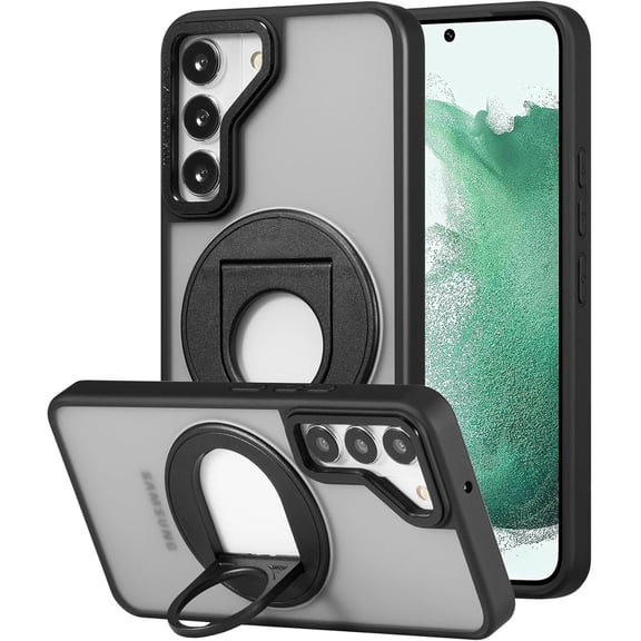 for Samsung Galaxy S22 Plus Case with Stand, Compatible with Wireless Charging Invisible Rotating Kickstand, Translucent Hard PC Protective Phone Cover for Women Men, Black