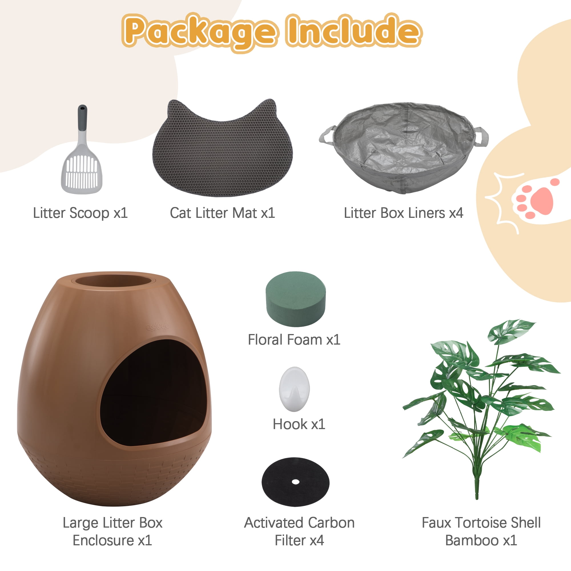 Coziwow Plant Litter Box, Hidden Cat Litter Box with Artificial Plants and Cat Litter Mat, Carbon Odor Filter System, Easy to Clean, Brown