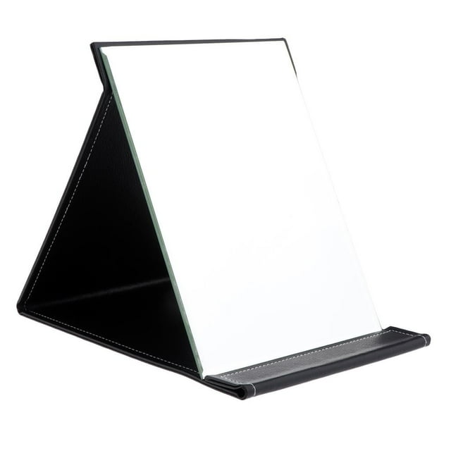 Travel Portable PU Leather Folding Desktop Makeup Cosmetics Vanity Mirror Con Soporte Ajustable Para Mujeres 21.5 16pcs.5cm Negro