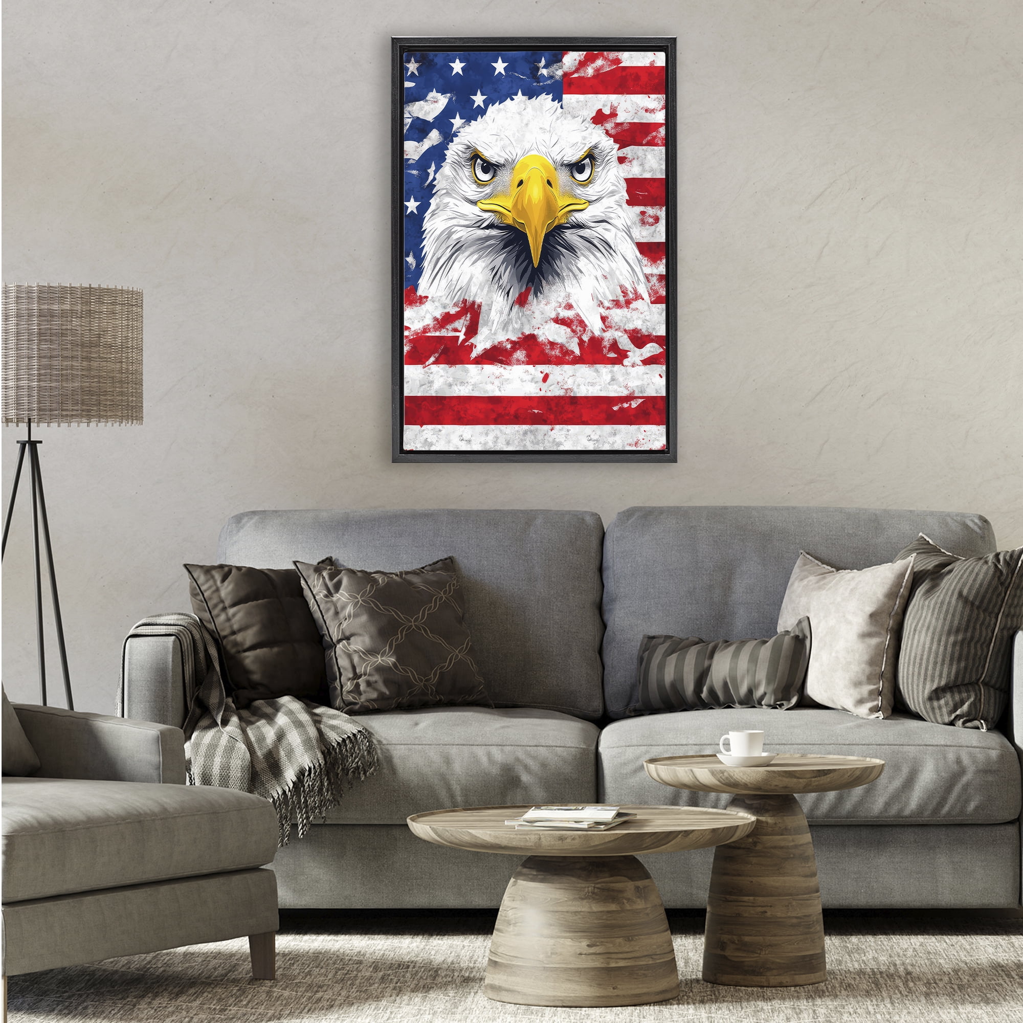 Stupell Industries Patriotic Bald Eagle Flag Black Framed Floater Canvas Wall Art, design by The Wands Want