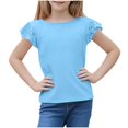thumbnail image 4 of CYRBOKO T-shirts for Toddler Girls, 2025 Casual Comfy Flutter&nbsp;Sleeve Summer Tops Sky Blue Size 4-5 T, 4 of 9