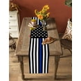 thumbnail image 4 of Blue American Flag Burlap Cotton Table Runner 16x72 Inches Long, Black White Striped US Flag Stars Farmhouse Table Runners, Outdoor Dining Tablecloths Decor for Baby Shower/Party/Wedding, 4 of 6