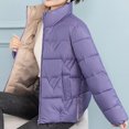 thumbnail image 6 of XPMWRP Women's Quilted Thicken Puffer Zip Jacket Long Sleeve Stand Collar Solid Color Coat Warm Winter Loose Trendy Padded Coat with Pockets Purple XXL, 6 of 7