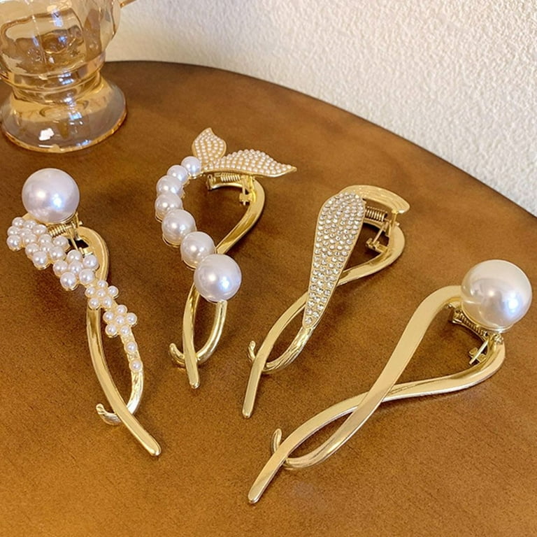 2pcs Hair Clip, Hair Pins Faux Pearl Claw Clips Headwear Hair Accessories for Women and Girls, Trendy Jewelry Gift,Temu