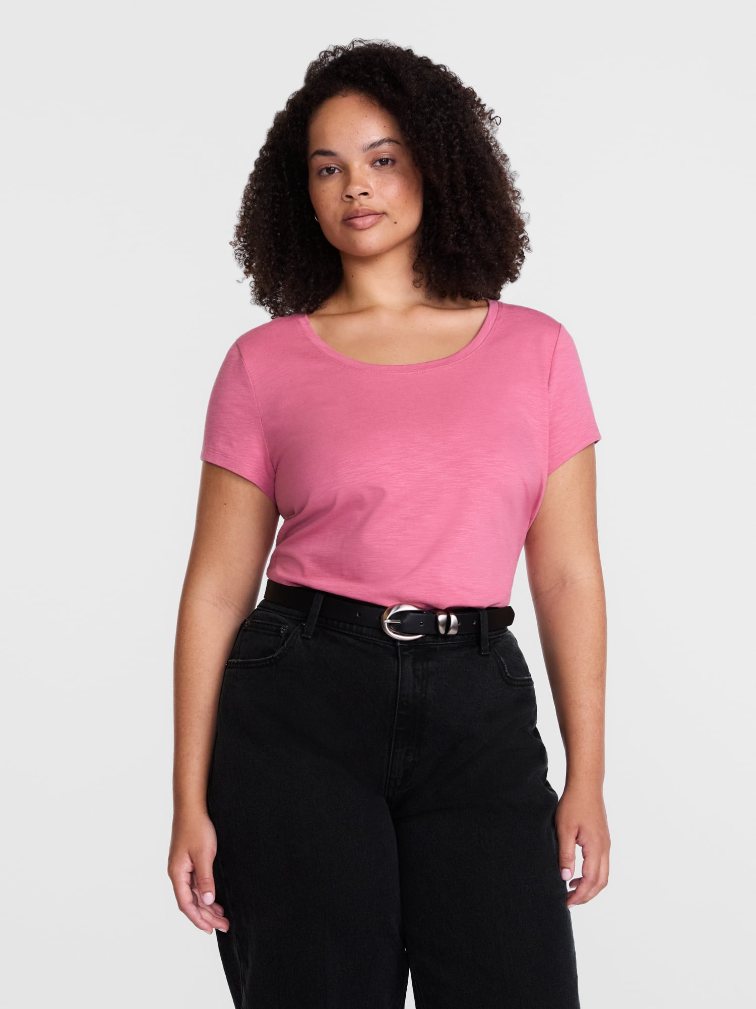 Scenario Women's Scoop Neck Tee with Cap Sleeves, Sizes XS-XXXL