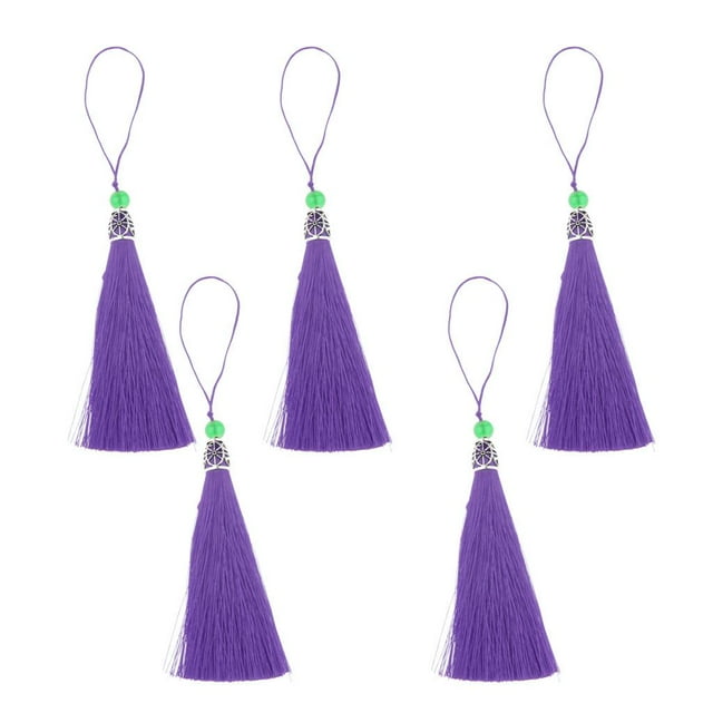5 Piezas Borlas Con Cuenta Colgante Accesorios Para Fabricación De Bisutería 18cm Púrpura