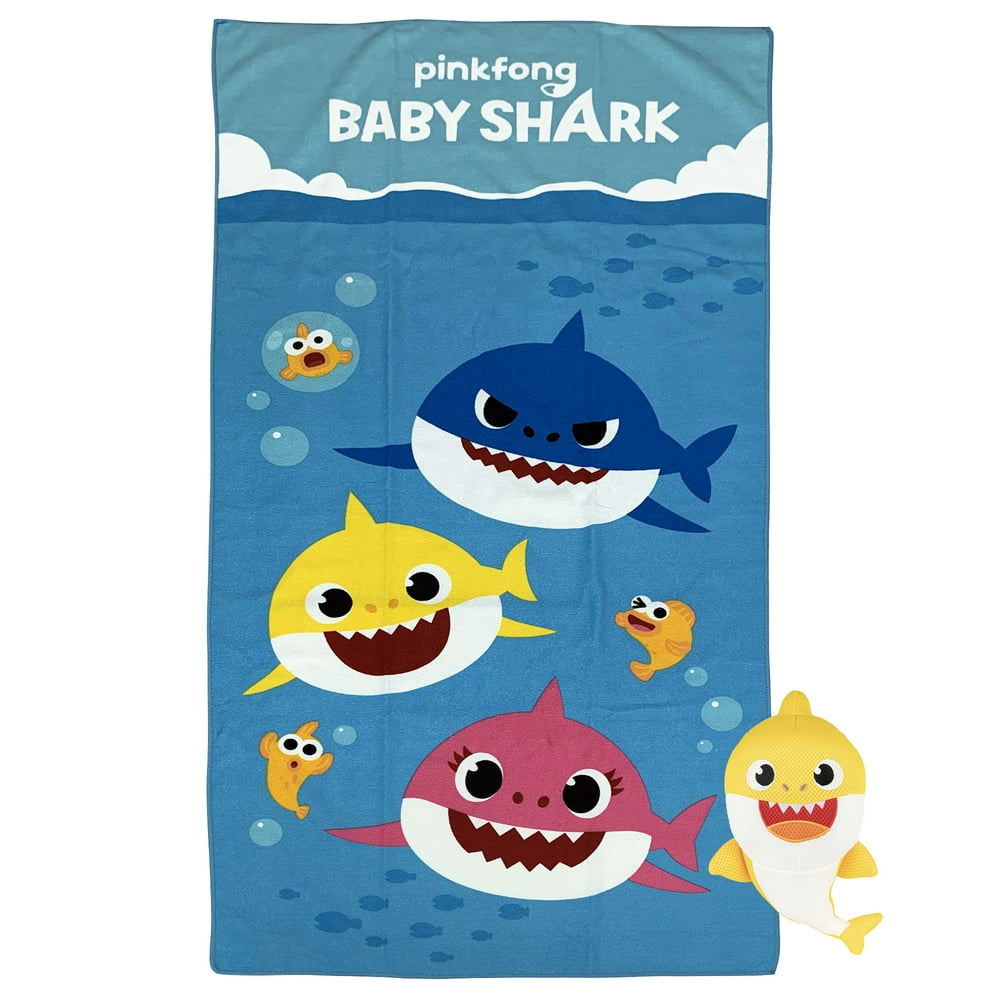 Baby Shark Kids Scrubby Character and Bath Towel, 2Piece Set, Blue