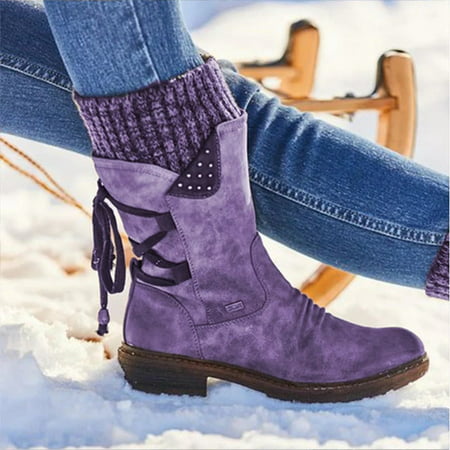 

2022 Women Winter Mid-Calf Boots Flock Winter Shoes Ladies Fashion Snow Boots Shoes Thigh High Suede Warm Botas
