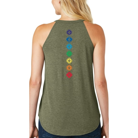 Women's 7 Diamond Chakras Yoga Tank Top (back print), Large Military Green