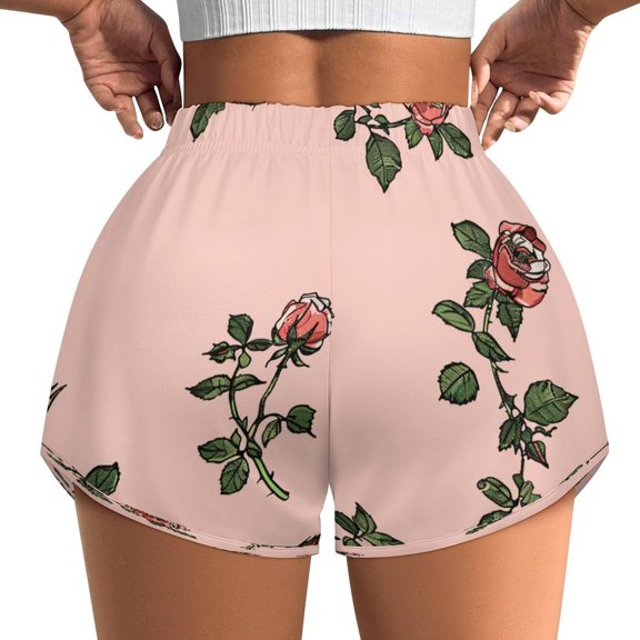 Women's Originals Shorts, Jersey Sports Shorts, Gym Shorts For Women, Rose Pattern, XL, Plus Size Available