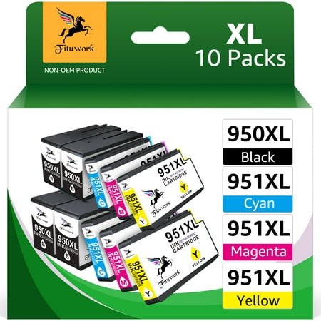 10-Pack 951XL 950XL Combo Replacement for HP Ink 950 951 XL Combo Pack for HP OfficeJet Pro 8600 8610 8620 8100 8630 8660 8640 8615 8625 276DW 251DW (4 Black, 2 Cyan, 2 Magenta, 2 Yellow)